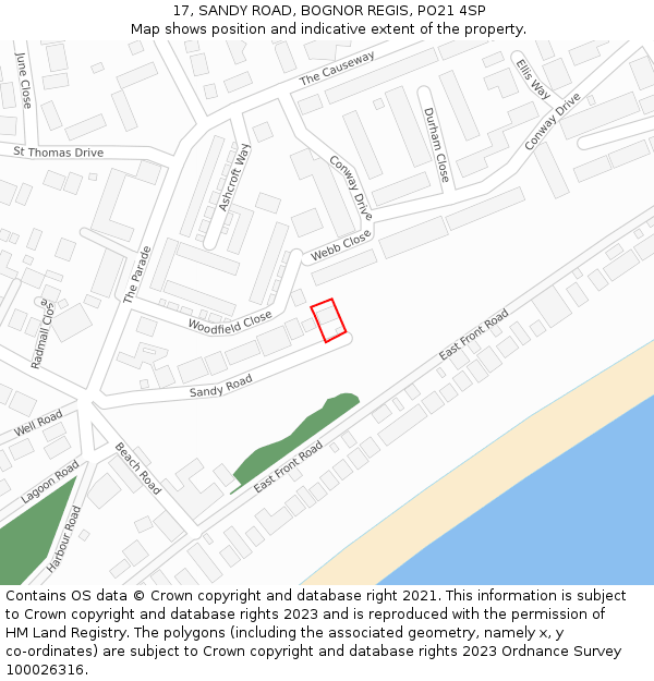 17, SANDY ROAD, BOGNOR REGIS, PO21 4SP: Location map and indicative extent of plot