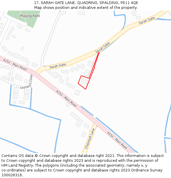 17, SARAH GATE LANE, QUADRING, SPALDING, PE11 4QE: Location map and indicative extent of plot