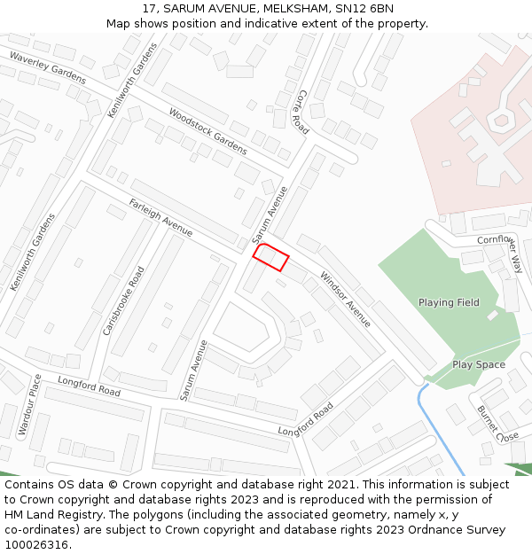 17, SARUM AVENUE, MELKSHAM, SN12 6BN: Location map and indicative extent of plot