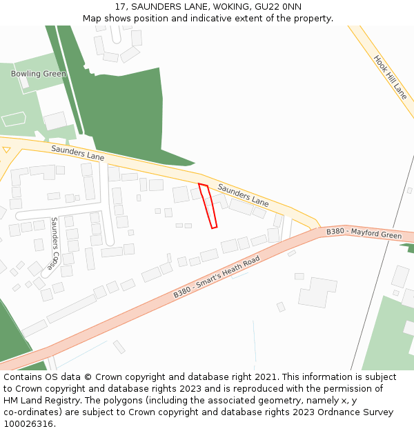 17, SAUNDERS LANE, WOKING, GU22 0NN: Location map and indicative extent of plot