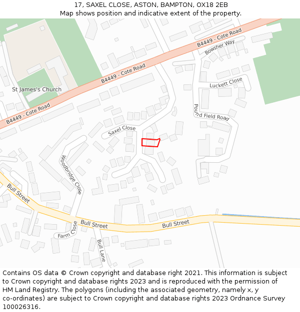 17, SAXEL CLOSE, ASTON, BAMPTON, OX18 2EB: Location map and indicative extent of plot