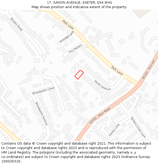 17, SAXON AVENUE, EXETER, EX4 9HG: Location map and indicative extent of plot