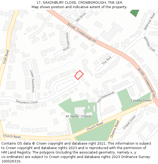 17, SAXONBURY CLOSE, CROWBOROUGH, TN6 1EA: Location map and indicative extent of plot