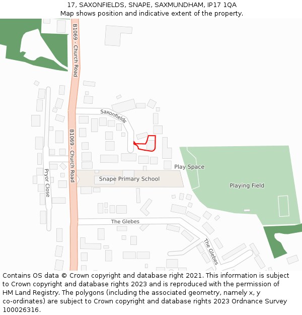 17, SAXONFIELDS, SNAPE, SAXMUNDHAM, IP17 1QA: Location map and indicative extent of plot