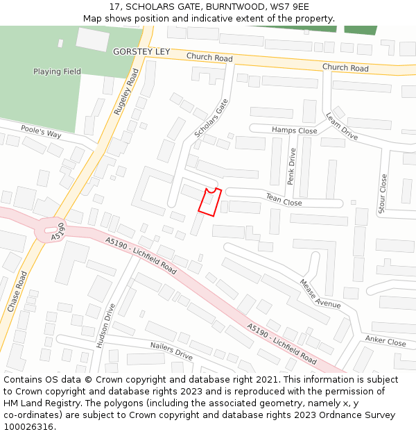 17, SCHOLARS GATE, BURNTWOOD, WS7 9EE: Location map and indicative extent of plot