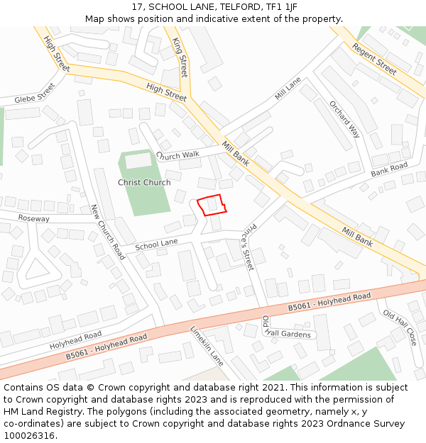 17, SCHOOL LANE, TELFORD, TF1 1JF: Location map and indicative extent of plot
