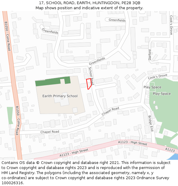 17, SCHOOL ROAD, EARITH, HUNTINGDON, PE28 3QB: Location map and indicative extent of plot