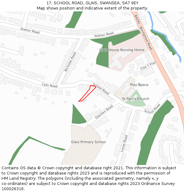 17, SCHOOL ROAD, GLAIS, SWANSEA, SA7 9EY: Location map and indicative extent of plot