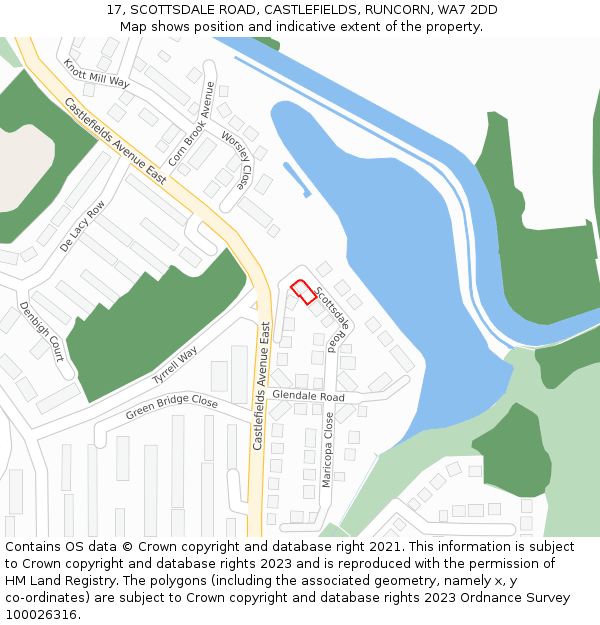 17, SCOTTSDALE ROAD, CASTLEFIELDS, RUNCORN, WA7 2DD: Location map and indicative extent of plot