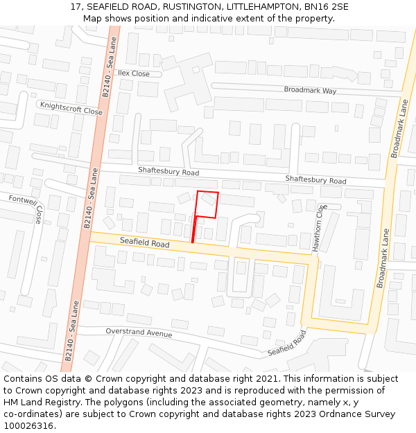 17, SEAFIELD ROAD, RUSTINGTON, LITTLEHAMPTON, BN16 2SE: Location map and indicative extent of plot