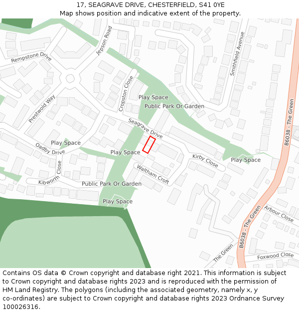 17, SEAGRAVE DRIVE, CHESTERFIELD, S41 0YE: Location map and indicative extent of plot