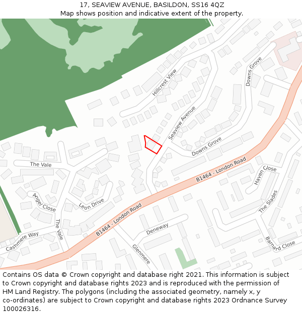 17, SEAVIEW AVENUE, BASILDON, SS16 4QZ: Location map and indicative extent of plot