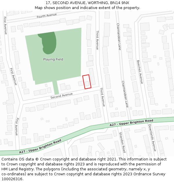17, SECOND AVENUE, WORTHING, BN14 9NX: Location map and indicative extent of plot
