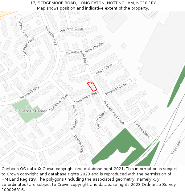 17, SEDGEMOOR ROAD, LONG EATON, NOTTINGHAM, NG10 1PY: Location map and indicative extent of plot