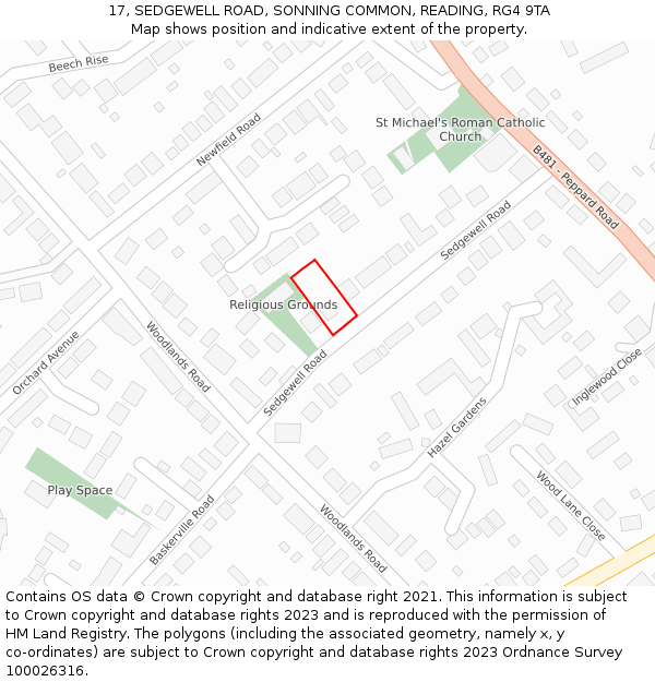 17, SEDGEWELL ROAD, SONNING COMMON, READING, RG4 9TA: Location map and indicative extent of plot