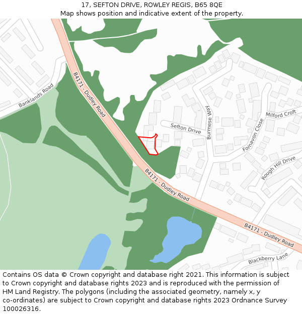 17, SEFTON DRIVE, ROWLEY REGIS, B65 8QE: Location map and indicative extent of plot