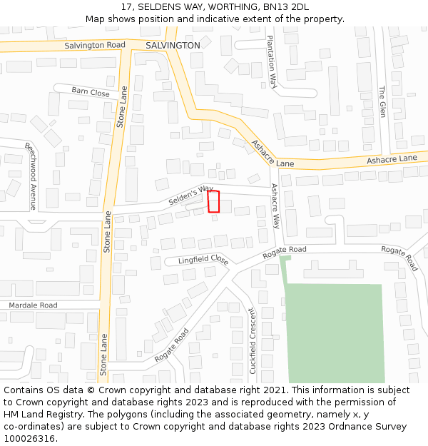 17, SELDENS WAY, WORTHING, BN13 2DL: Location map and indicative extent of plot