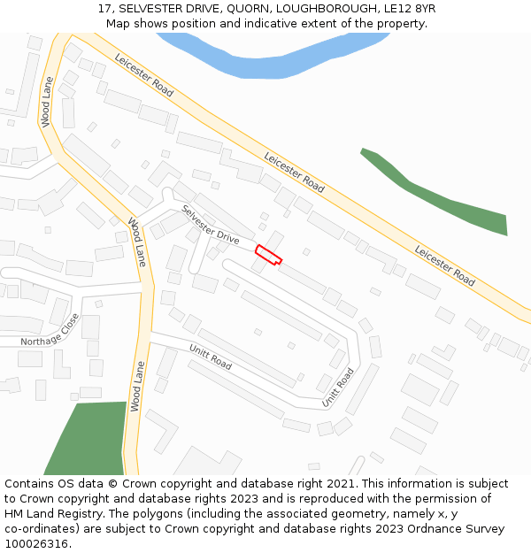 17, SELVESTER DRIVE, QUORN, LOUGHBOROUGH, LE12 8YR: Location map and indicative extent of plot