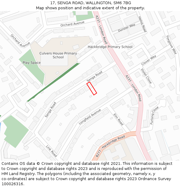 17, SENGA ROAD, WALLINGTON, SM6 7BG: Location map and indicative extent of plot