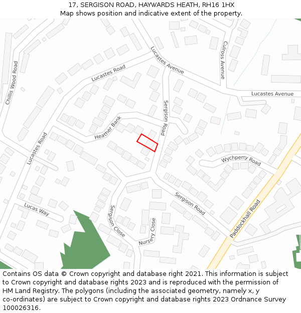 17, SERGISON ROAD, HAYWARDS HEATH, RH16 1HX: Location map and indicative extent of plot