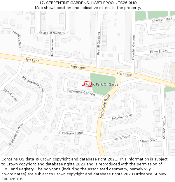 17, SERPENTINE GARDENS, HARTLEPOOL, TS26 0HQ: Location map and indicative extent of plot