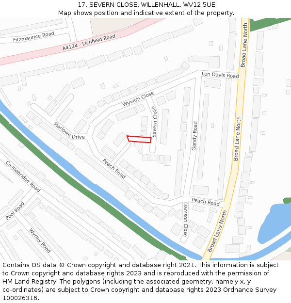 17, SEVERN CLOSE, WILLENHALL, WV12 5UE: Location map and indicative extent of plot