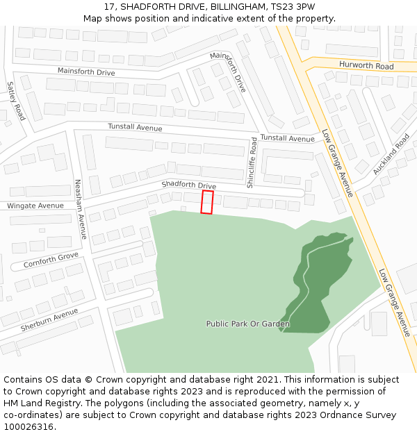 17, SHADFORTH DRIVE, BILLINGHAM, TS23 3PW: Location map and indicative extent of plot