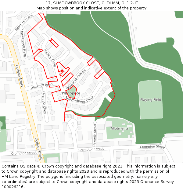 17, SHADOWBROOK CLOSE, OLDHAM, OL1 2UE: Location map and indicative extent of plot