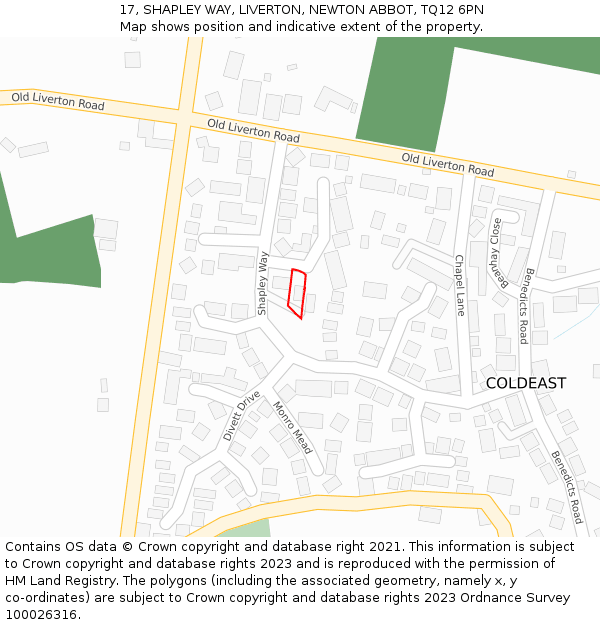 17, SHAPLEY WAY, LIVERTON, NEWTON ABBOT, TQ12 6PN: Location map and indicative extent of plot