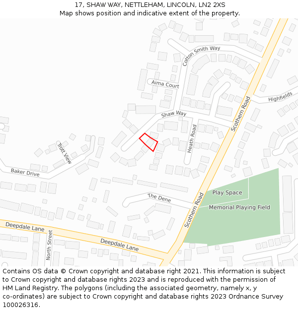 17, SHAW WAY, NETTLEHAM, LINCOLN, LN2 2XS: Location map and indicative extent of plot
