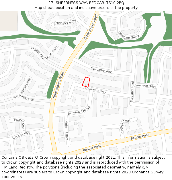 17, SHEERNESS WAY, REDCAR, TS10 2RQ: Location map and indicative extent of plot