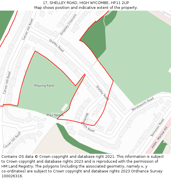 17, SHELLEY ROAD, HIGH WYCOMBE, HP11 2UP: Location map and indicative extent of plot