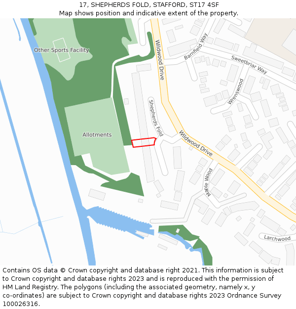 17, SHEPHERDS FOLD, STAFFORD, ST17 4SF: Location map and indicative extent of plot