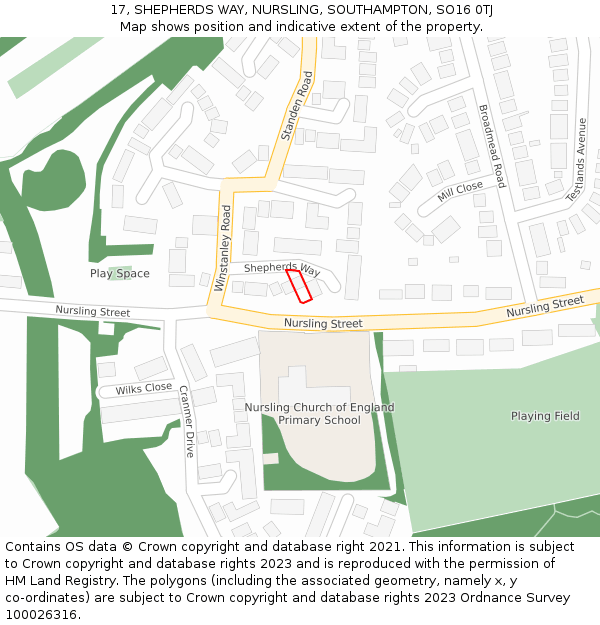 17, SHEPHERDS WAY, NURSLING, SOUTHAMPTON, SO16 0TJ: Location map and indicative extent of plot