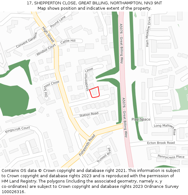 17, SHEPPERTON CLOSE, GREAT BILLING, NORTHAMPTON, NN3 9NT: Location map and indicative extent of plot