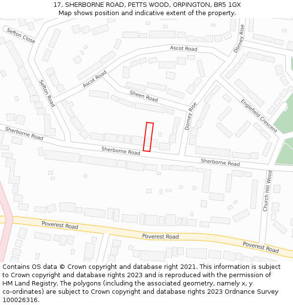 17, SHERBORNE ROAD, PETTS WOOD, ORPINGTON, BR5 1GX: Location map and indicative extent of plot