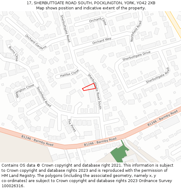 17, SHERBUTTGATE ROAD SOUTH, POCKLINGTON, YORK, YO42 2XB: Location map and indicative extent of plot