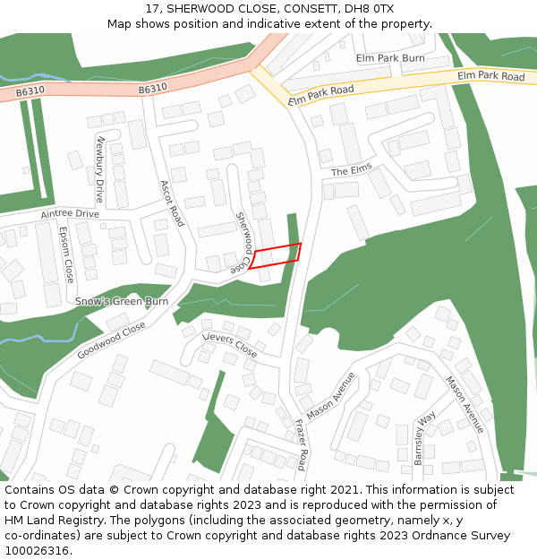 17, SHERWOOD CLOSE, CONSETT, DH8 0TX: Location map and indicative extent of plot