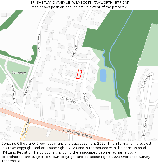 17, SHETLAND AVENUE, WILNECOTE, TAMWORTH, B77 5AT: Location map and indicative extent of plot