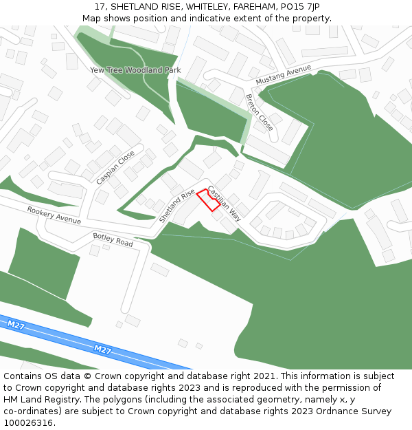 17, SHETLAND RISE, WHITELEY, FAREHAM, PO15 7JP: Location map and indicative extent of plot