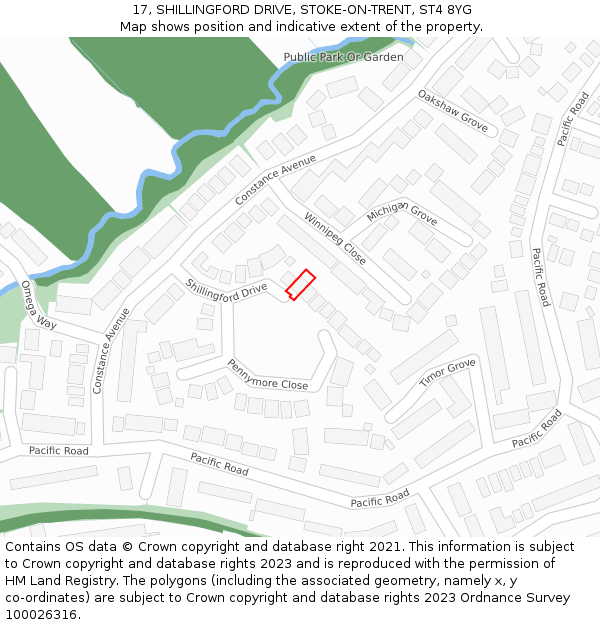 17, SHILLINGFORD DRIVE, STOKE-ON-TRENT, ST4 8YG: Location map and indicative extent of plot