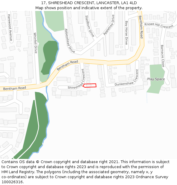 17, SHIRESHEAD CRESCENT, LANCASTER, LA1 4LD: Location map and indicative extent of plot