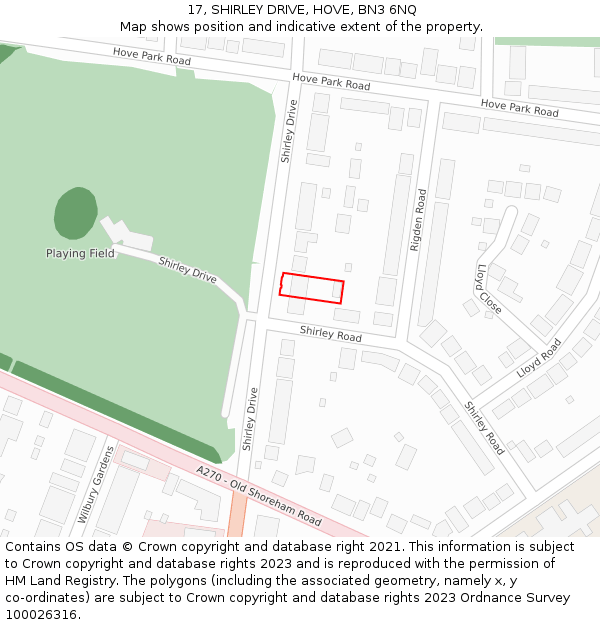 17, SHIRLEY DRIVE, HOVE, BN3 6NQ: Location map and indicative extent of plot