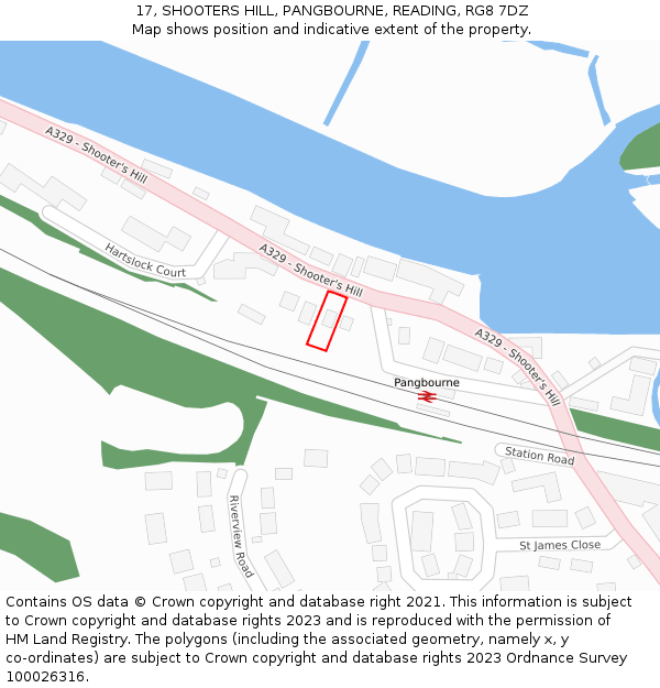 17, SHOOTERS HILL, PANGBOURNE, READING, RG8 7DZ: Location map and indicative extent of plot