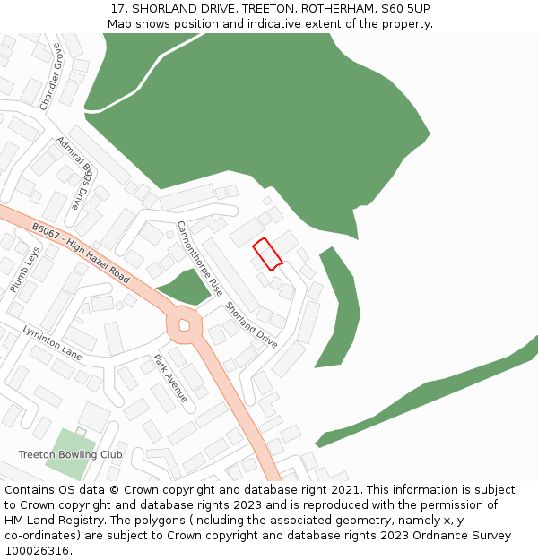 17, SHORLAND DRIVE, TREETON, ROTHERHAM, S60 5UP: Location map and indicative extent of plot