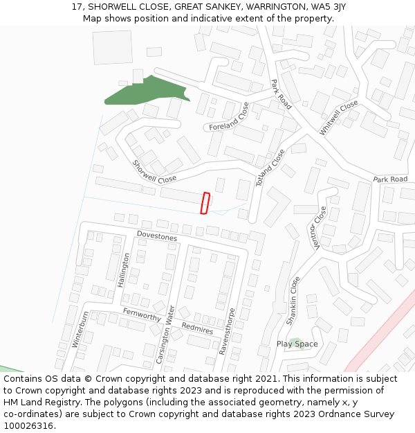 17, SHORWELL CLOSE, GREAT SANKEY, WARRINGTON, WA5 3JY: Location map and indicative extent of plot