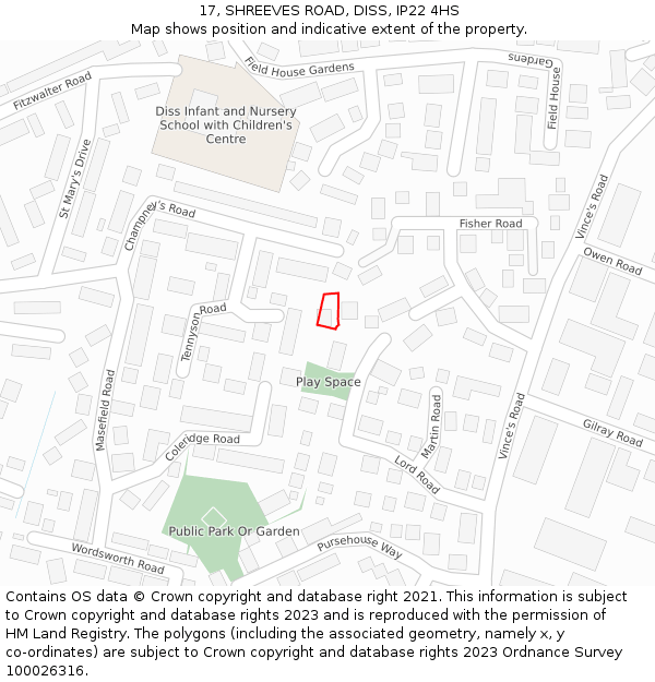 17, SHREEVES ROAD, DISS, IP22 4HS: Location map and indicative extent of plot