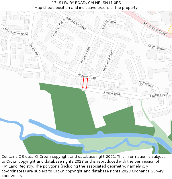 17, SILBURY ROAD, CALNE, SN11 0ES: Location map and indicative extent of plot