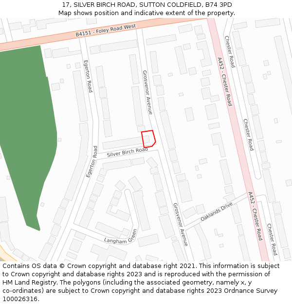 17, SILVER BIRCH ROAD, SUTTON COLDFIELD, B74 3PD: Location map and indicative extent of plot