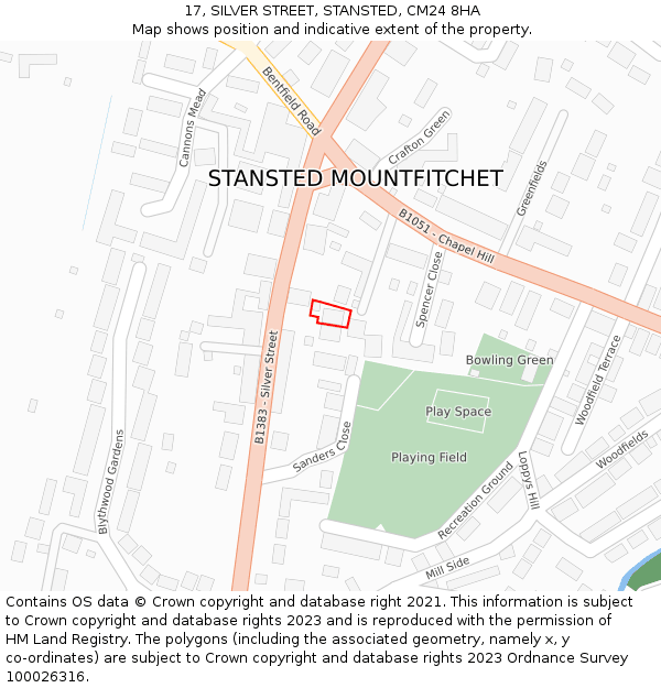 17, SILVER STREET, STANSTED, CM24 8HA: Location map and indicative extent of plot